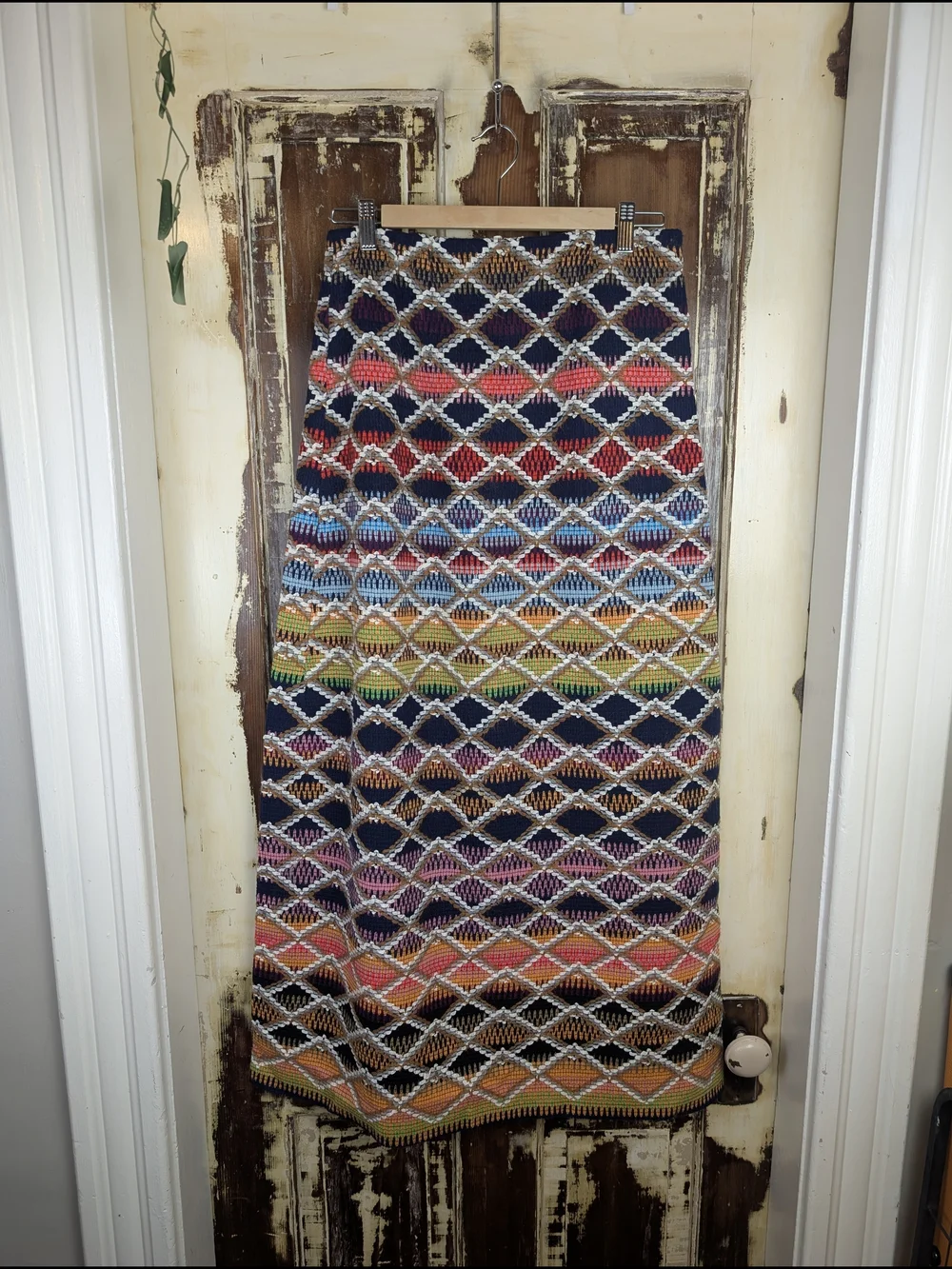 Handmade Multicolor Woven Geometric Boho Maxi Skirt Western Festival Size M - Picture 2 of 9